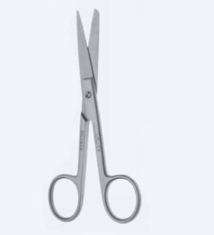 Ножиці, хірургічні, стандартна модель, прямі, з одним тупим і одним гострим кінцем, загальна довжина 105 мм, 4 1/8"